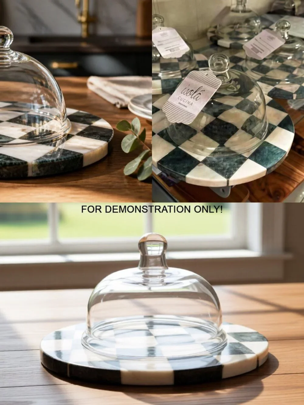 Glass Cloche with Marble Checkerboard Base
